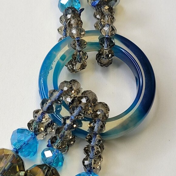 Blue Beaded Necklace MultiStrand Blue and Grey Beaded Necklace - Picture 6 of 13
